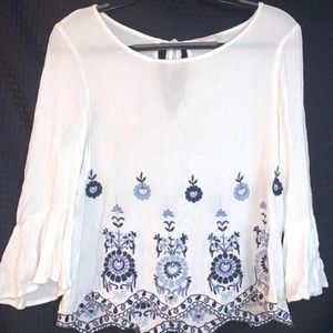 White Long Sleeve Embroidered Shirt Aeropostle Sm